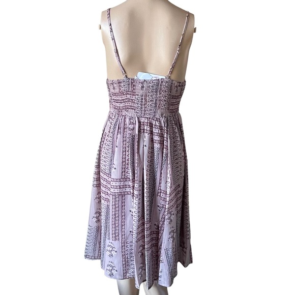 Mauve Pink/purple boho crochet spaghetti strap printed midi dress - Picture 4 of 13